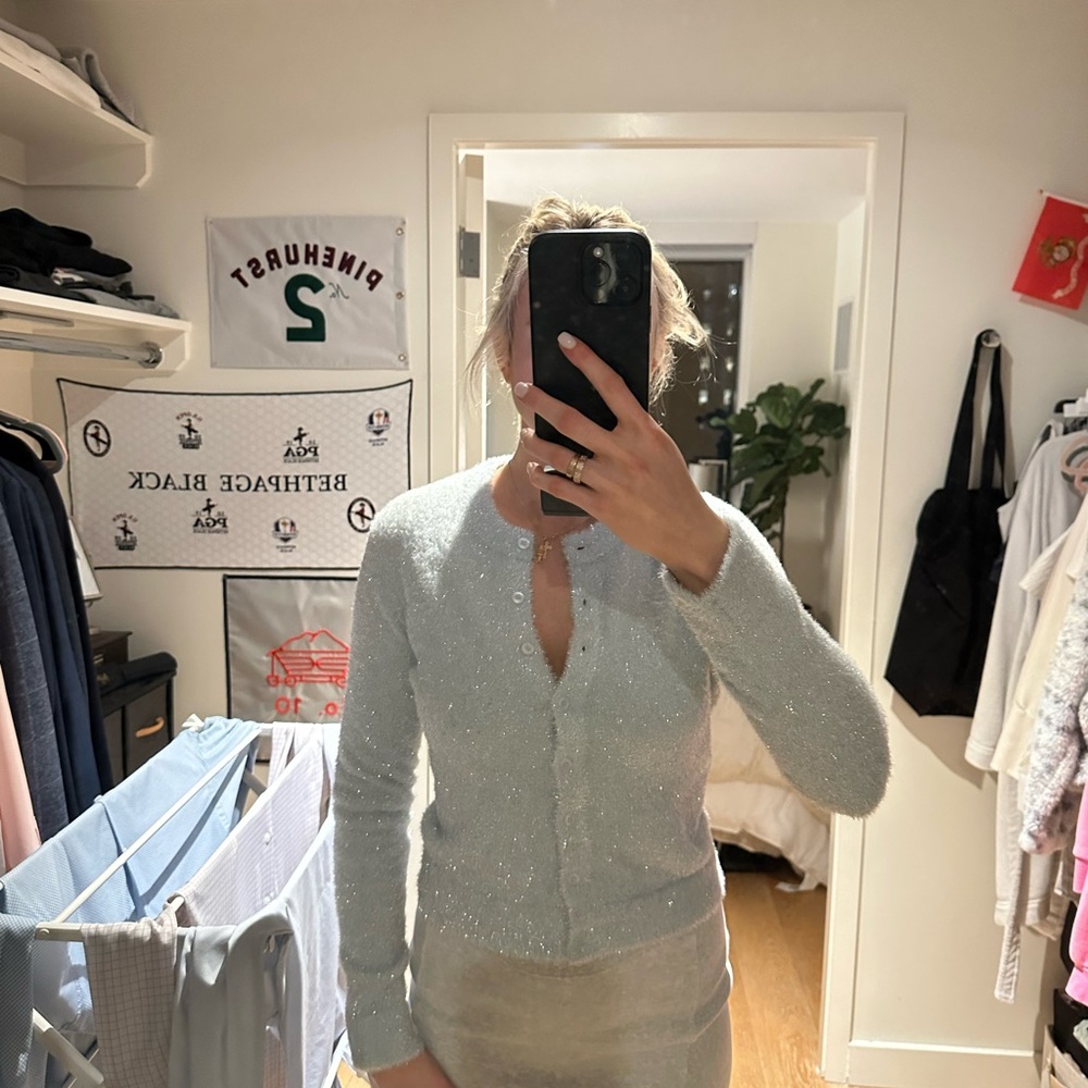 Vince Light Blue Sparkle Fuzzy Crewneck Sweater